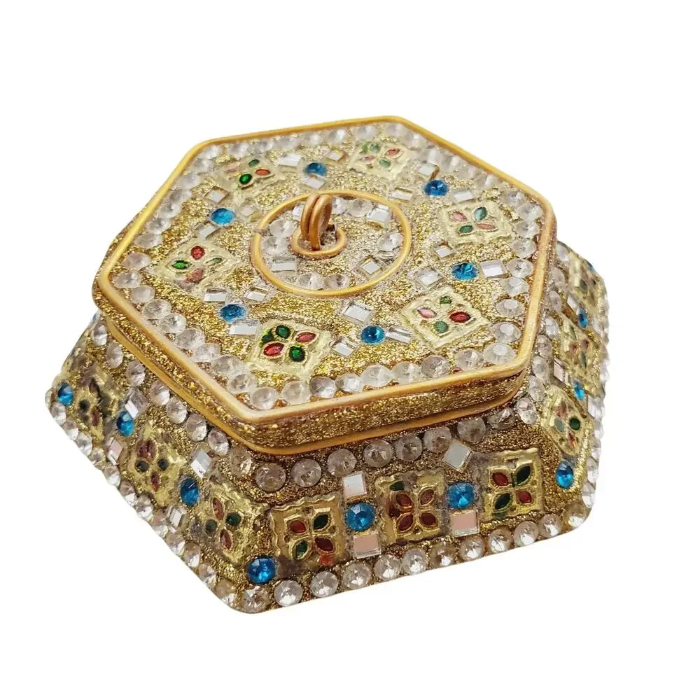 Vintage Two's Company Bejeweled Gold Trinket Box India Made 90s Jewelry Box Cute